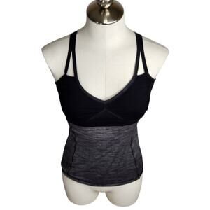 Lululemon Breathe In Tank Womens Size 4 Heathered Black‎ Black Cross Back